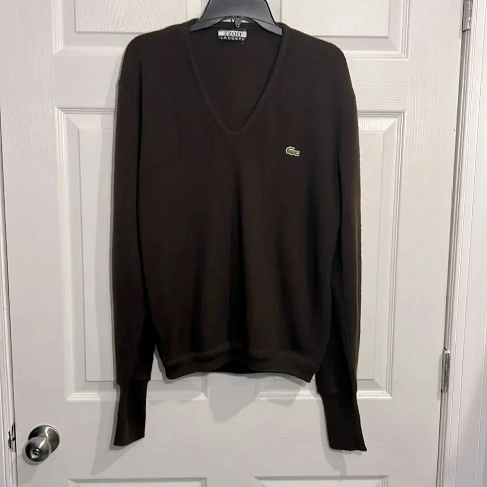 Mens Izod Lacoste Vintage Brown Pullover V-Neck Sweater - Size 2XL (PTP 25”)